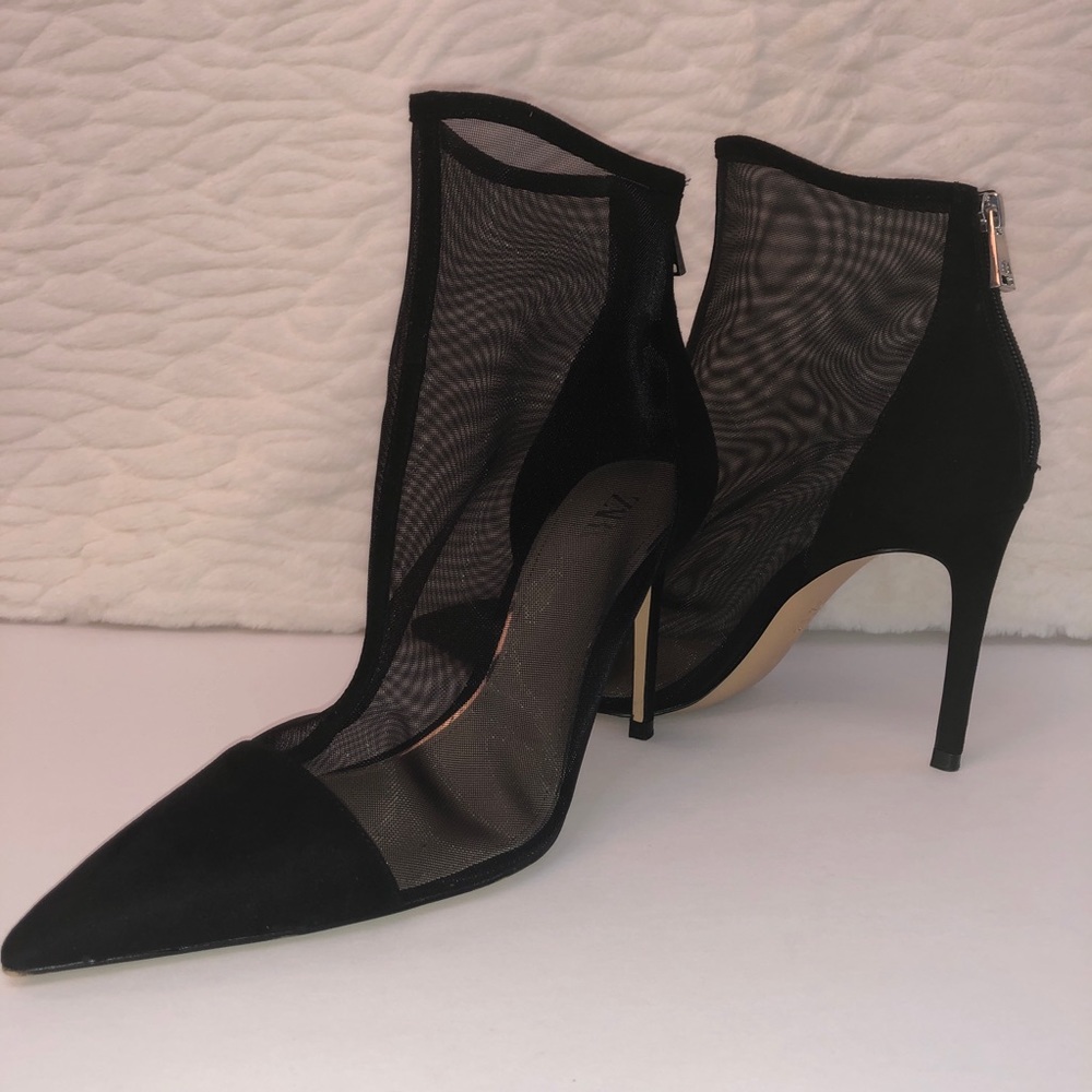 Zara Black Mesh Pointed Toe High Heel Ankle Boots. - Picture 7 of 14